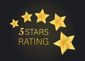 Five golden rating star on gray black background. Vector stock illustration. Five golden rating star on gray black background. Vector stock illustration